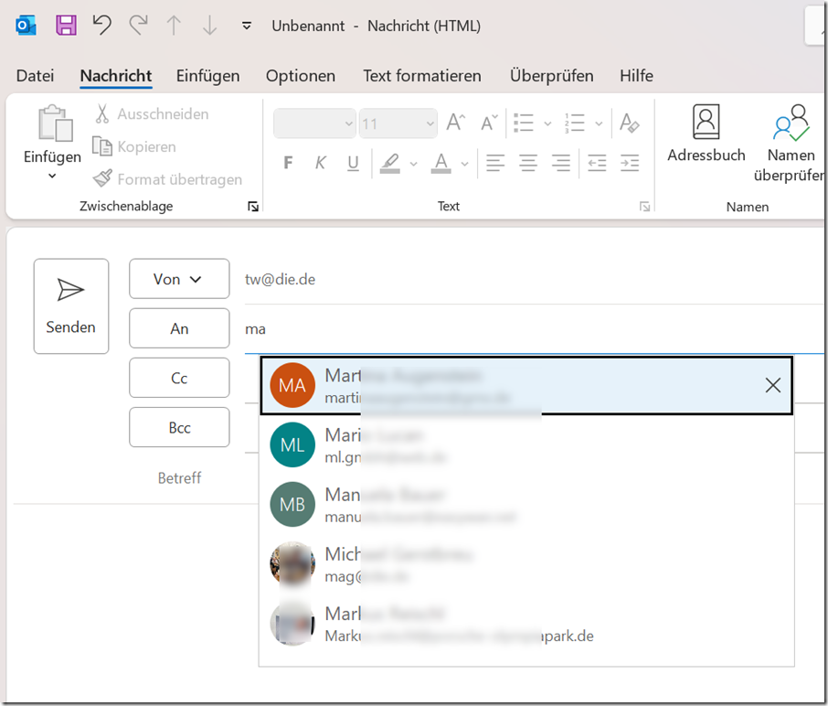 Blog:So löschen Sie eine Email-Adresse aus der Vorschlagsliste von Outlook