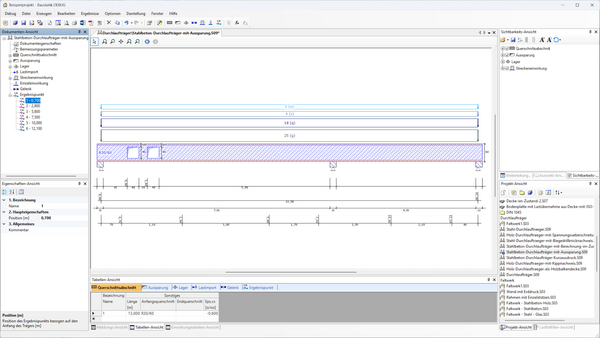 Ergebnisse an beliebigen Stellen im Durchlaufträger beschriften