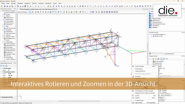 Baustatik Lernvideo: Interaktives Rotieren und Zoomen