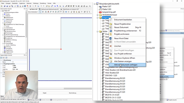 Baustatik Lernvideo: Aktuelles Dokument in der Projektansicht verfolgen