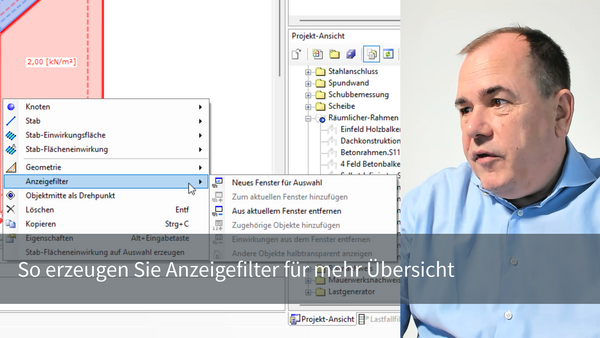 Baustatik Lernvideo: Anzeigefilter für bessere Übersicht anlegen