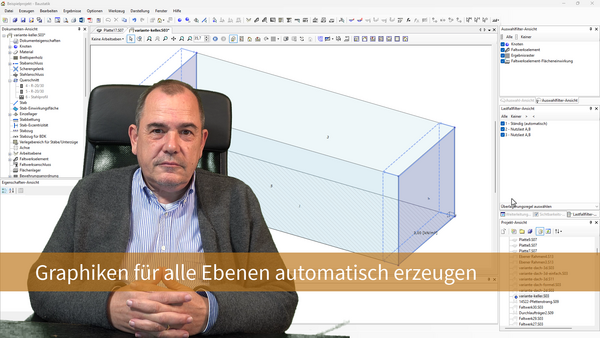 Baustatik Lernvideo: Graphiken für alle Ebenen im 3D-System automatisch erzeugen