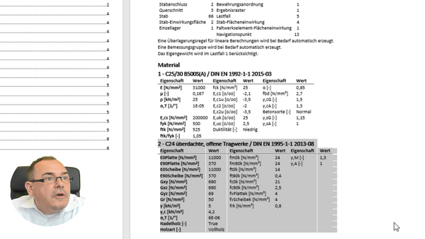 Baustatik Lernvideo: Materialkennwerte ausgeben
