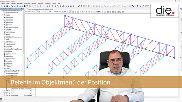 Baustatik Lernvideo: So nutzen Sie die Befehle aus dem Objektmenü der Position