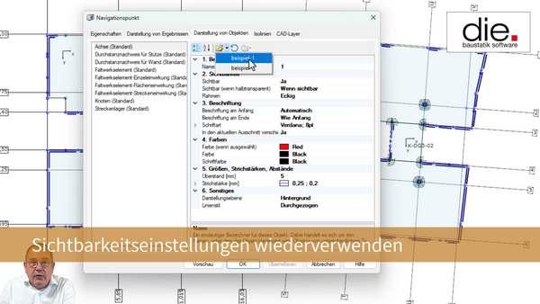 Baustatik Lernvideo: Zeit sparen mit wiederverwendbaren Sichtbarkeitseinstellungen