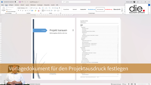 Baustatik Lernvideo: So legen Sie ganz einfach Word-Vorlagen für den Projektausdruck fest