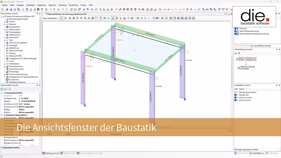 Überblick über die Ansichtsfenster der Baustatik