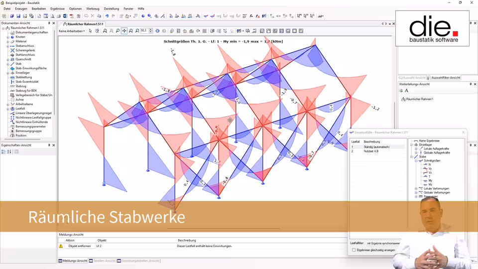 Baustatik Lernvideo: Räumliches Stabtragwerk mit der Baustatik