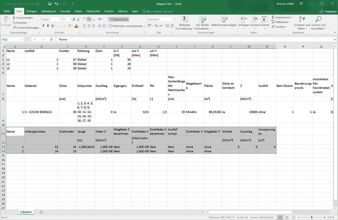 Datenaustausch mit Excel