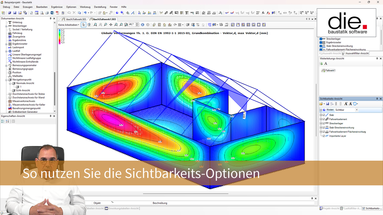 Eine Übersicht der Sichtbarkeits-Optionen in der Baustatik